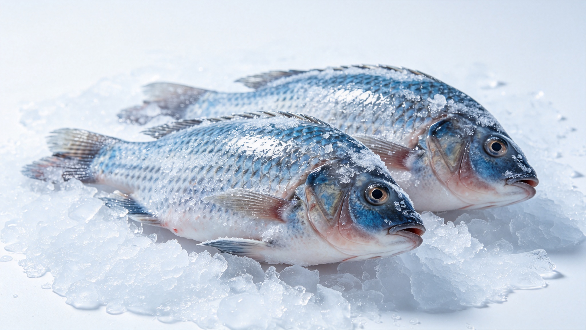 Frozen tilapia on ice